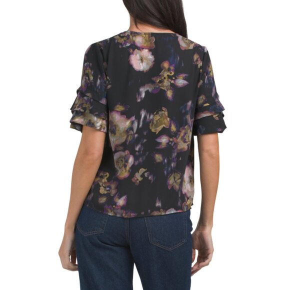 ALEX + LILI BLACK MULTI Short Sleeve Blouse - Picture 2 of 2